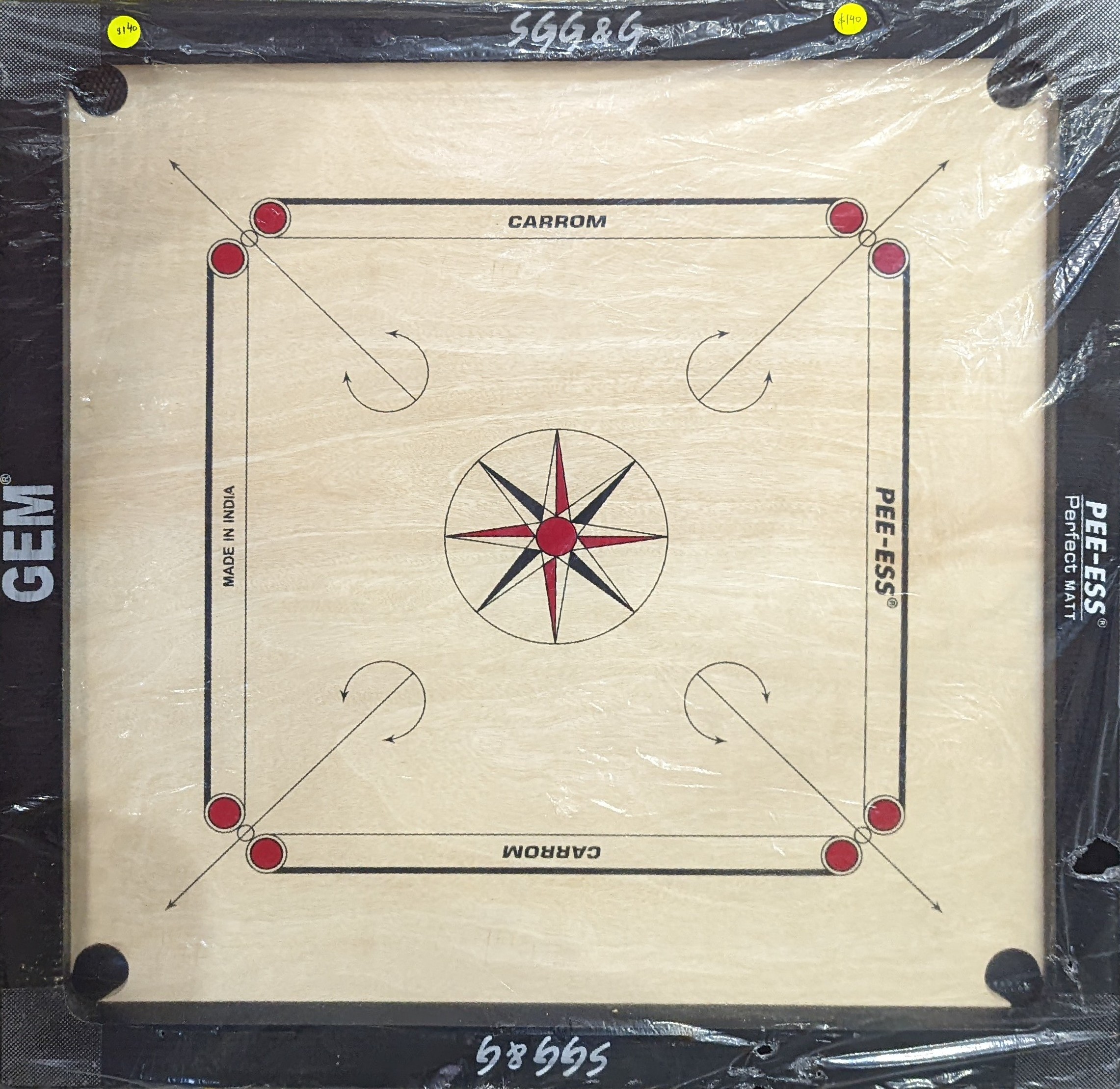 90x90 cm High Quality Carrom Board - Black painted borders - Games & Gifts
